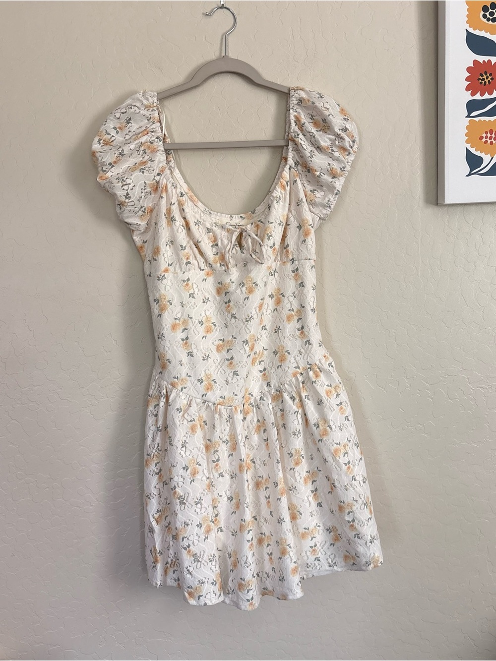 Jessica Simpson Floral Milkmaid Puff Sleeve Mini Dress Coquette Cottagecore XL